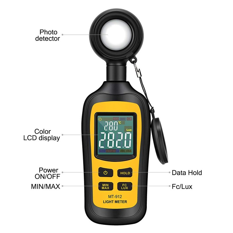 Light Meter Digital Illuminance Meter Handheld Ambient Temperature Measurer, Range