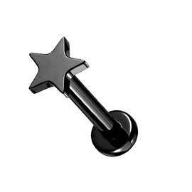 Pierced Owl 16GA Extra Petite 6mm Barbell F136 Implant Grade Titanium Internally Threaded Flat Star Top Flat Back Labret Stud (Black)