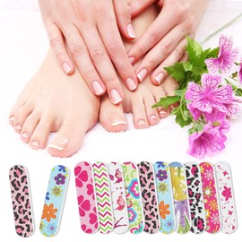 JSRQT 100 Mini Nail Files Colorful Floral Acrylic Professional Natural Bulk Double Sided Emery Board Gel Buffer Disposable Manicure Tool Fingernail Fake Gel for Women Girls Accessories Salon