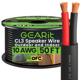 GEARit Outdoor Speaker Wire CL3 Rated, 10 Gauge Speaker Wire, Speaker Cable 50 ft for Outdoor Speakers, Patio, Garden, Backyard Audio, Direct Burial in Ground/in Wall, OFC (Black, 2-Conductors)