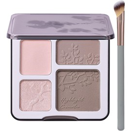Paleta de Sombreado de Contorno de Resaltador Facial para Esculpir Polvo Prensado Brillante de Larga Duración, Maquillaje Con Acabado Brillante Mate Liso para Piel Tonificada Fría, 01 Kit de
