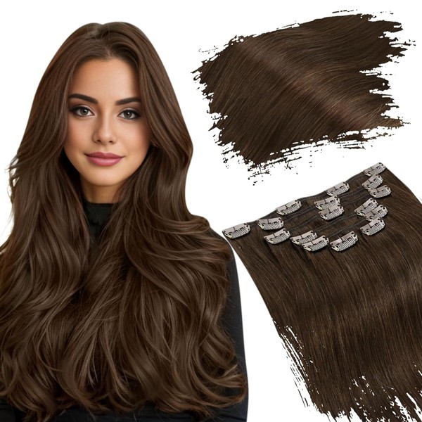 Ugeat Real Hair Extensions Dark Brown Clip 40 cm Remy