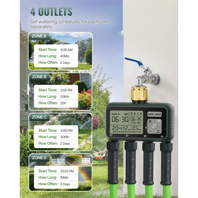 WILAWELS 4 Zone Brass Sprinkler Timer, Garden Hose Timer, Automatic