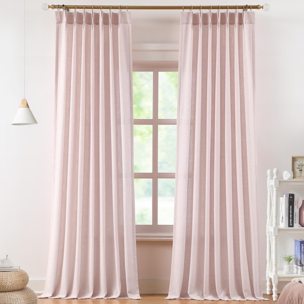 Vision Home Soft Pink Pinch Pleated Semi Sheer Curtains Textured