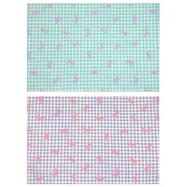 miwaki Placemat, Fabric Placemat, For Children, Girls, Elementary School, Set of 2, Simple, Name Tag, Motif, Mint Green, Purple, Gingham Checker, Ribbon, Ch-rib, 2 Pieces, L