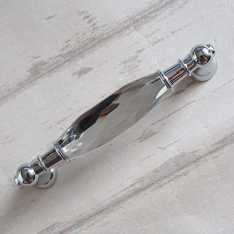 MuDuJia 2-Pack 5.00'' Glass Dresser Drawer Handles/Clear Pulls Knob Chrome