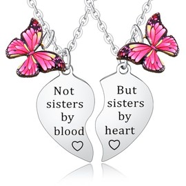 2PCs Sister Necklace Friendship Gifts for Best Friend Necklace Sister Matching Gifts Christmas Birthday Gifts Friendship Necklaces for 2 Sister Heart Matching Butterfly Charm Necklace Jewellry