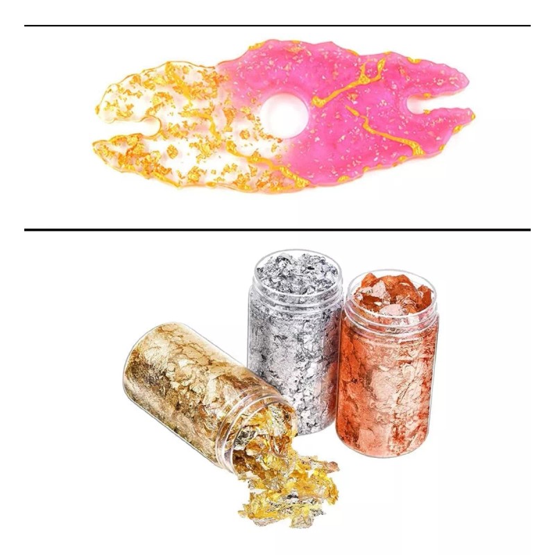 Variable 3 Botellas Hojuelas De Lámina De Oro Uñas, Joyería