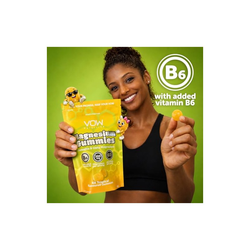 VOW Nutrition Magnesium Citrate Gummies, 300mg with Vitamin B6, Energy