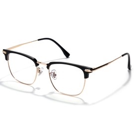 ZanyLen Blue Blocker Glasses for Men Metal Browline Computer Gaming Glasses Filter Blue Ray (Gold Metal/Black TR90 glasses)