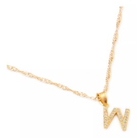 Ametrinaa Dije Inicial / Letra W Mini Con Zirconia Chapa De Oro 18k Color Dorado