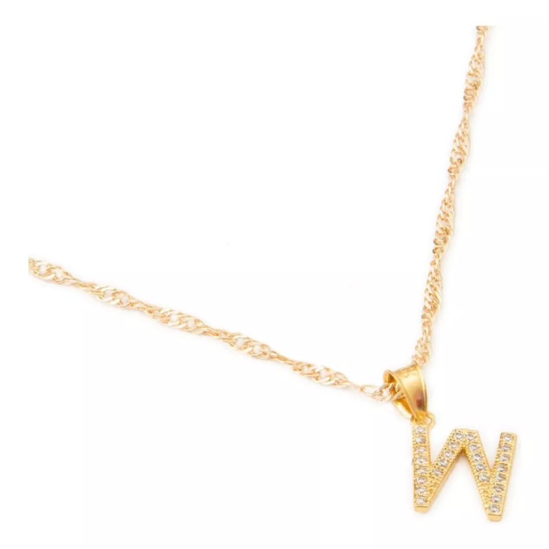 Ametrinaa Dije Inicial / Letra W Mini Con Zirconia Chapa
