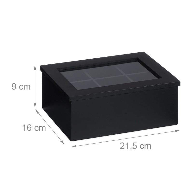 Relaxdays Tea Box, 6 Compartments, Bamboo, H x D: 9