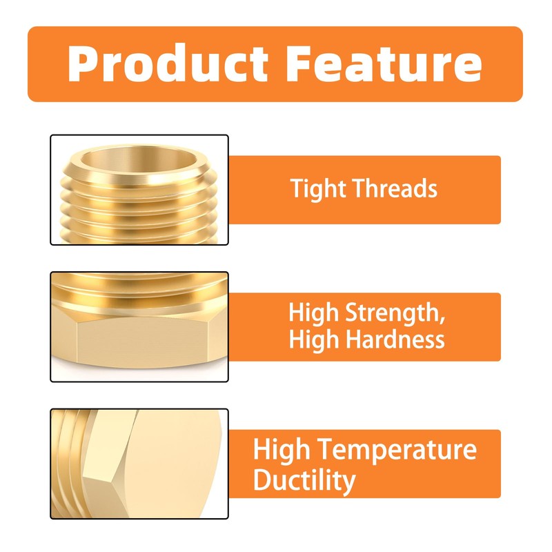 GASHER Brass 1/4" NPT Male Outer Hex Thread Socket Pipe