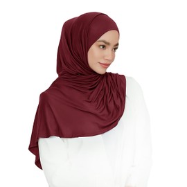 Lina & Lily Women's Instant Hijab Headscarf Ready-To-Wear Modal Jersey, darkred