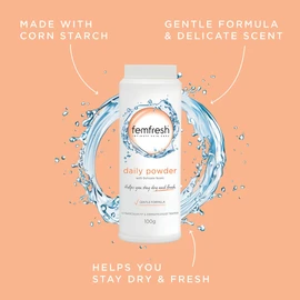 Femfresh Daily Powder - Talc Free Powder - With Corn Starch & Delicate Scent - pH Balanced - Stay Dry & Fresh - Dermatologically & Gynaecologically Tested - Intimate Feminine Powder - 100g