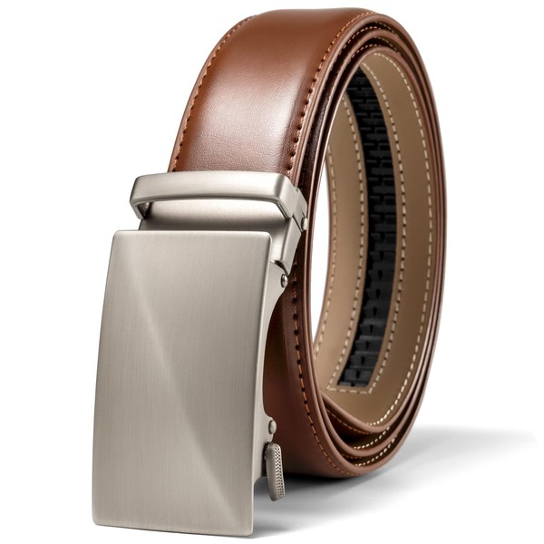 maikun Brown Leather Ratchet Belts for Men,Width 1 3/8", Quick