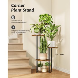GENTINGBRO Tall Plant Stand Indoor 5 Tiered Plant Shelf for Multiple Plants Coner Shelf Stand Wood Plant Stand Metal Shelving for Living Room Bedroom Balcony Patio Brown Oak