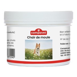 Compavet Muschelfleisch in Pulverform – für Hunde und Katzen – Gelenke – Mobilität – Entspannung und bessere Gelenkflexibilität – natürlicher Gag – Topf 150 g – entwickelt in Frankreich
