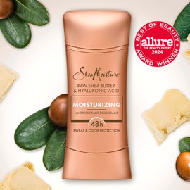 SheaMoisture Antiperspirant Deodorant Stick Moisturizing Raw Shea Butter & Hyaluronic Acid 2 Count for 48HR Sweat & Odor Protection with No Parabens & No Mineral Oil 2.6 oz