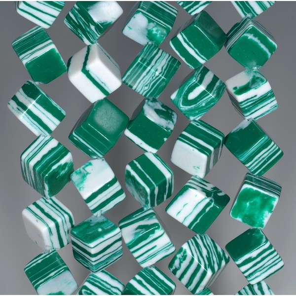 8MM GREEN WHITE MATRIX TURQUOISE GEMSTONE SQUARE CUBE DIAGONAL LOOSE