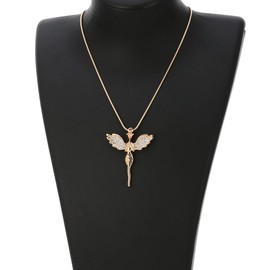 Lucky Angel Necklace for Women Shiny Cubic Zirconia Crystal Pendants Gold Plated Fashion Choker Necklace for Girls, Metal, Cubic Zirconia