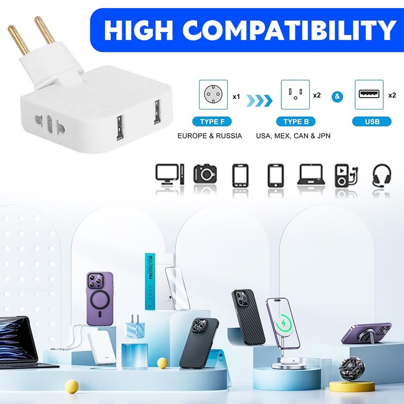 KBIBCK Pack of 4 Flat Plug Multiple Sockets, Flat Plug