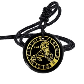 Nupuyai 12 Constellation Obsidian Necklace Women Men Talisman Healing Stone Necklace with Pendant Lucky Charm for Chakra Healing, Horoscope Astrology, Stone Nylon, Obsidian