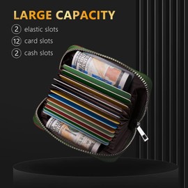 Women Card Holder RFID Blocking Wallet Credit Oyster Holders Small Purse for Travel Business Bank Cards Security Protector Men's Leather Sleeve Pouch with Keychain Card Case Red / Dark Green