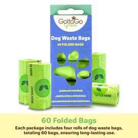 Gotta Go Grass Dog Poop Bags, 60 Count Biodegradable Pet Waste Bags, Leak Proof, Durable, Easy Open, Unscented Compostable Poop Bags for Dogs and Puppies