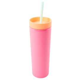 C.R. Gibson QITSS-25272 Kailo Chic Soft Touch Double Wall Insulated Tumbler with Lid, Straw, and Stickers, 16 fl. Oz., Pink and Coral, 20pcs