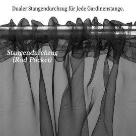 wiipara Set of 2 Voile Curtains Black, Transparent Curtains Living Room Curtains Made of Voile Polyester, Airy Curtain Scarves Decorative Curtain for Bedroom 132 x 160 cm (W x H), Rod Pocket