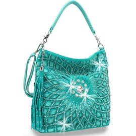 Zzfab Starburst Rhinestone Hobo Bag with Shoulder Strap Cross Body Bling Purse