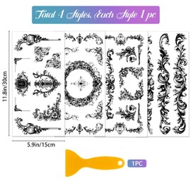 GLOBLELAND 4 Sheets Vintage Lace Corners Furniture Transfer 11.8x5.9inch European Style Borders Rub on Transfer UV Self-Adhesive Wall Art Decals Craft for Bedroom Living Room Desk Table