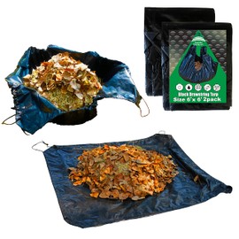 RAINDEWAY Drawstring Tarp 6x6 Feet (2pack), 9 mil Black Poly With Drawstring, Reusable Leaf Lawn Garden Yard Waste Bag