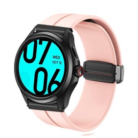 Lamshaw Compatible Ticwatch Pro 5 Smartwatch Bands, 24mm Soft Silicone Magnetic Buckle Sport Wristband Replacement Straps Compatible for Ticwatch Pro 5 Android Smartwatch (Pink)