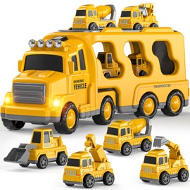 5-in-1 Construction Truck for 3-9 Year Old Boys and Girls - Friction Power Vehicle Car for Toddlers 1-3, Carrier for Kids 3-5 - Christmas and Birthday Gifts