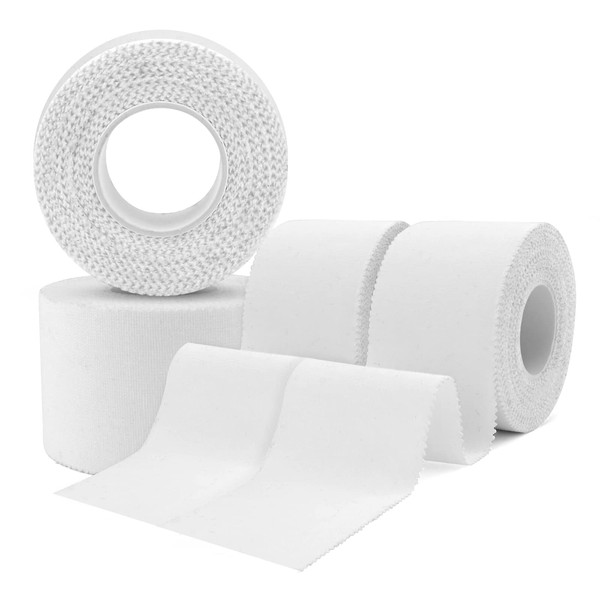 4 Rolls Sports Band, Soft Foam Underwrap, 3.8 cm x 9.1 m Zinc Oxide Tape White Tape Zinc Oxide Tanning Tape for Rugby, Boxing, Physio, Ankle Injuries, Blister Prevention