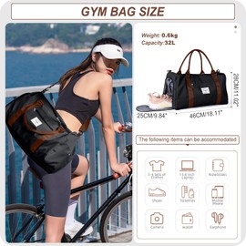 HYC00 Gym Bag Womens Mens Sports Duffle Bag with Shoes Compartment & Wet Pocket, Travel Duffel Bag Overnight Bag for Women Large Holdall Bag Hospital Bag Carry on Bag Hand Luggage Bag,Black Brown