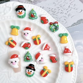 LBPEPAMZ 50Pcs Mixed Christmas Nail Art Charms Cute 3D Xmas Tree Elk Snowman Bell Nail Charms Kawaii Mini Resin Flat Nail Art Rhinestones Gloves Clown Donut Nail Supplies for Women DIY Decorations