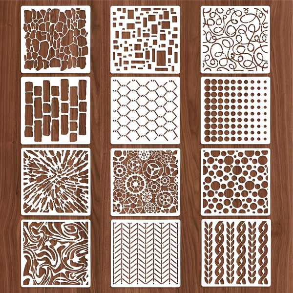 Jeffdad 8 Pcs Stencils for Crafts Reusable, Texture Stencils for