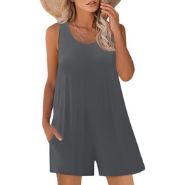 Nfsion Womens Summer Casual Sleeveless Rompers Tank Crewneck Wide Leg Loose Shorts Jumpsuit Overalls with Pockets X-Large Gray