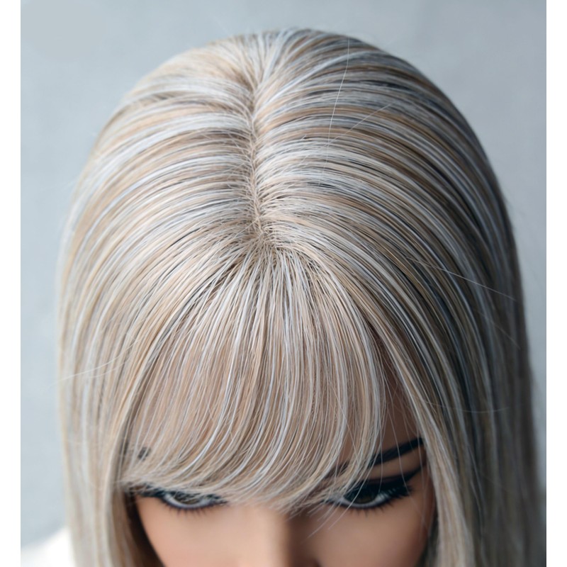 22 Inch Long Brown Straight Wig with Bangs Synthetic Wig