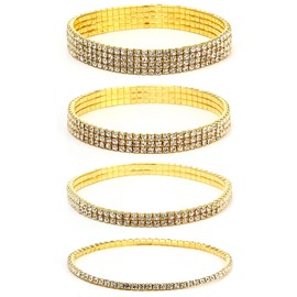 JewelryWe Women 4PCS Stackable Bracelet Sparkle Rhinestone Tennis Stretch Bracelets for Christmas
