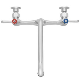 GRIDMANN Commercial Sink Faucet, 8" Center Wall Mount No Lead Faucet, 8" Swivel Spout, Dual Lever Handles, Brass Construction, Chrome Polished Finish