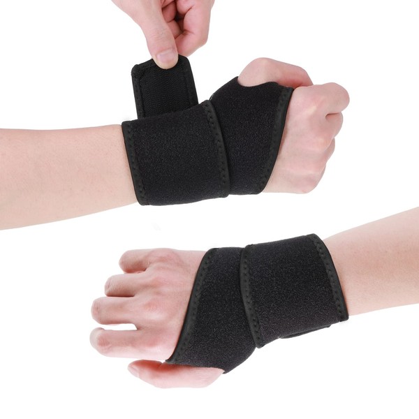 2 x Hand and Wrist Brace Adjustable Compression Wrist Support One Size Fits Left or Right Hand for Tennis Golf Climbing Sports Pain Relief (Black#2)