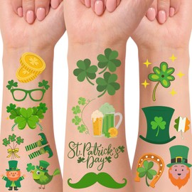 St Patrick Temporary Tattoos Festival Party Decorations Birthday Favors Supplies Makeup Lucky Irish Saint Patricks Day Traditional Holiday Festival Decorative Clover Gift Idea 4 Shees - 50Pcs