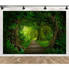 Loccor 5x3ft Fabric Jungle Forest Backdrop Rainforest Landscape Mysterious Rainforest Trail Forest Natural Scenery Background Forest Theme Party Decorations Forest Scene Green Photography