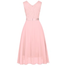 Girls Floral Lace Burdungy Dress Christmas Bridesmaid Vintage Formal Cocktail Party Swallowtail Swing Dresses 8-13 Years(Pink,12T)