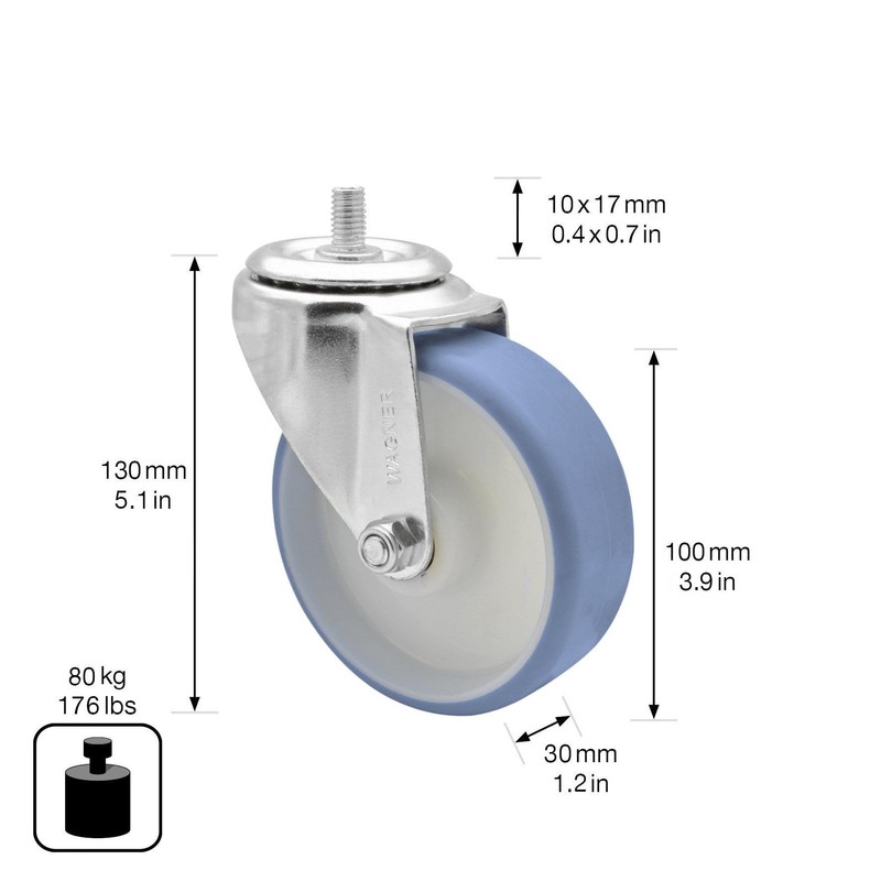 WAGNER Soft swivel castor, diameter 100 mm, height 100 mm,